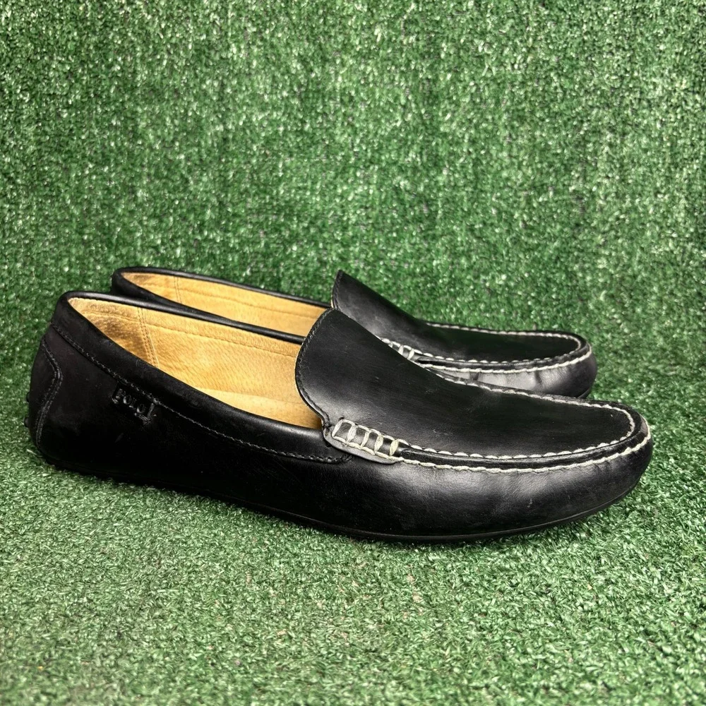 Polo Ralph Lauren Woodley Leather Driving Loafer Classic Moccasins Black Men 12D